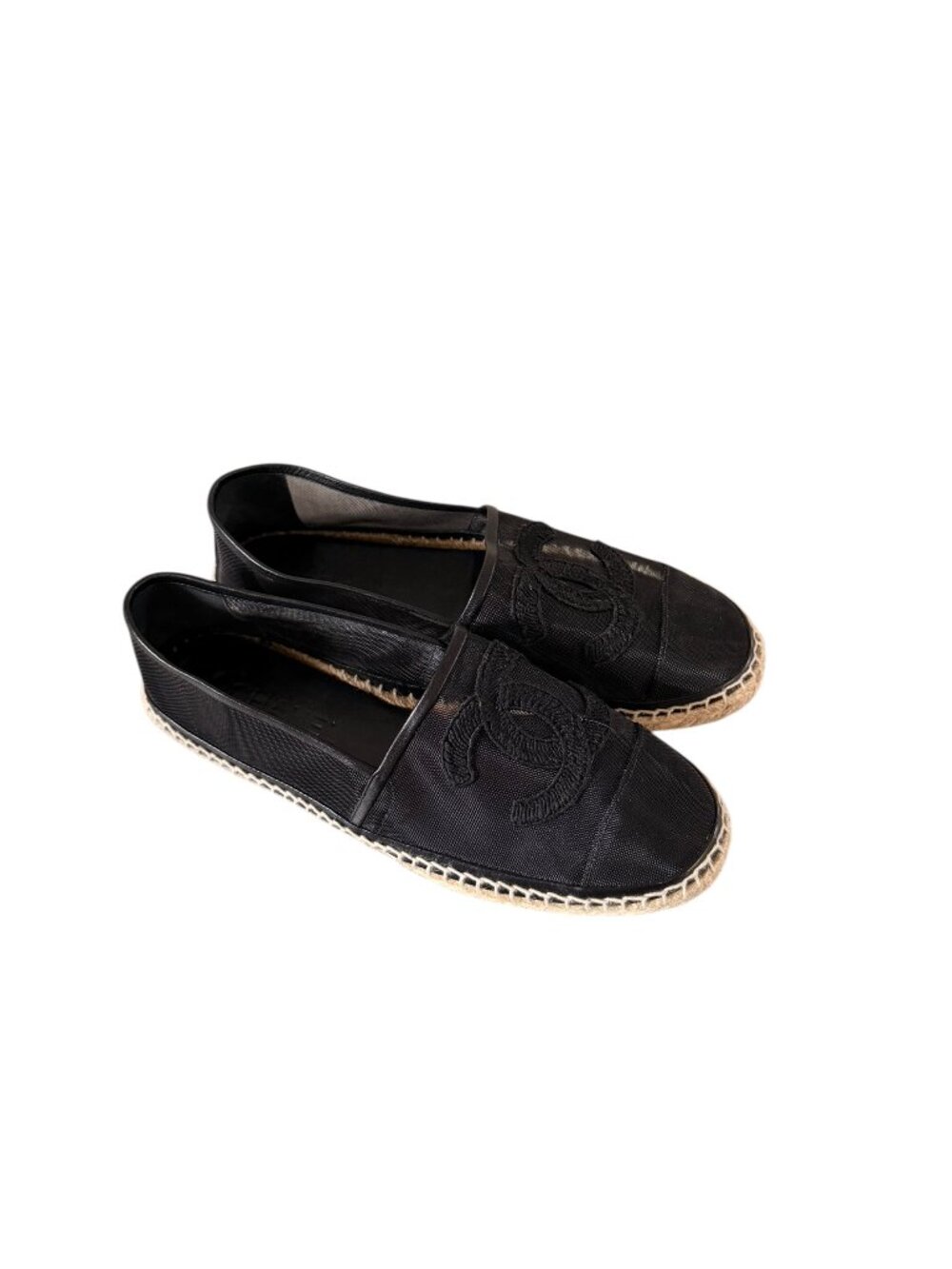 Chanel Mesh Interlocking CC Espadrille Flats Black 39.5